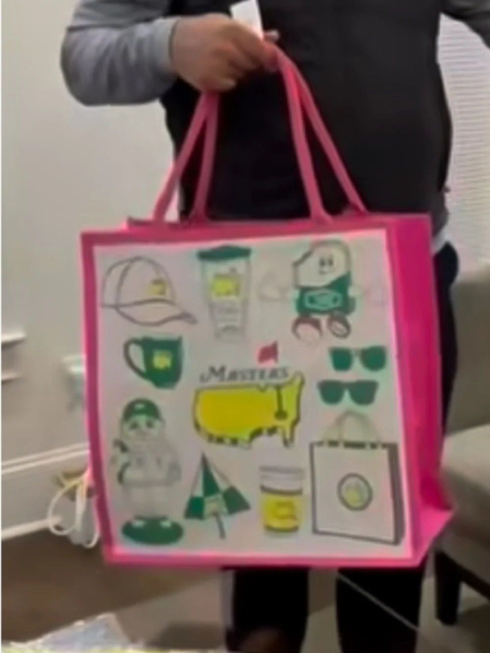 Masters Tote Bag with Pink Trim and Green/Yellow Graphics